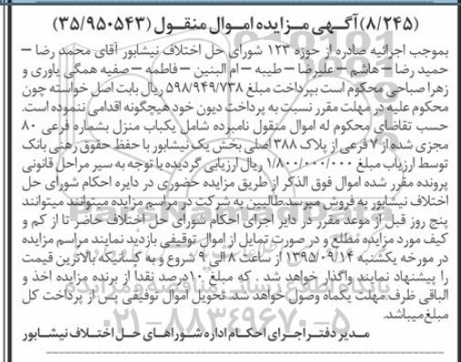 مزایده,مزایده یکباب منزل بخش یک نیشابور 