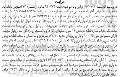 مزایده,مزایده تمامت ششدانگ مغازه قطعه هشت