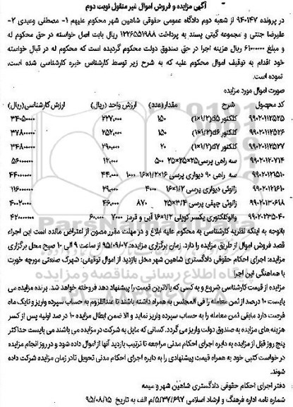 مزایده,مزایده انواع کلکتور و سه راهی پرسی و ... نوبت دوم