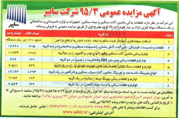 آگهی مزایده عمومی, مزایده فروش قطعات یدکی ماشین آلات و نیمه سنگین و ...