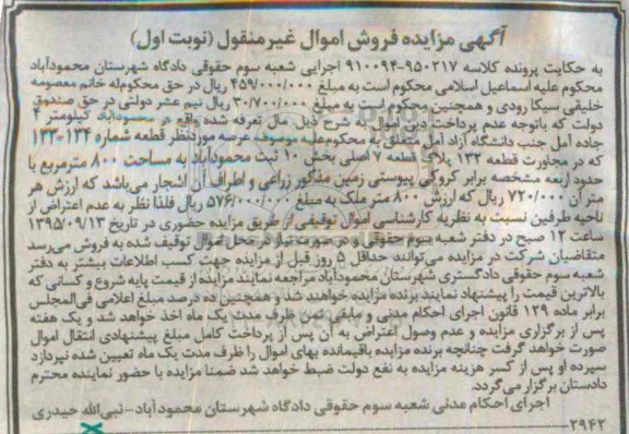 مزایده,مزایده عرصه مورد نظر قطعه شماره 133-134 بخش ده مساحت 800متر