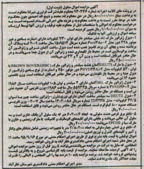 مزایده, مزایده تعدادی دیزل ژنراتور  .... 
