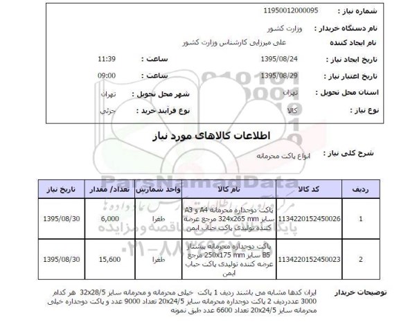 استعلام , استعلام انواع پاکت محرمانه
