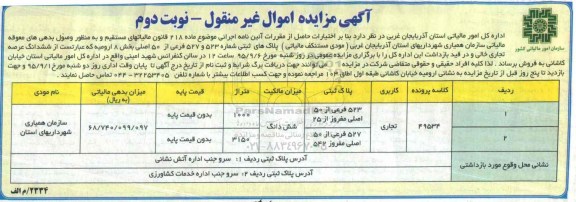 مزایده,مزایده پلاکهای ثبتی شماره 523و527 فرعی از 50 اصلی نوبت دوم