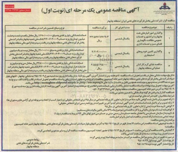 مناقصه , مناقصه واگذاری امور انبارهای نفت چابهار و ایرانشهر و  ..... نوبت دوم 