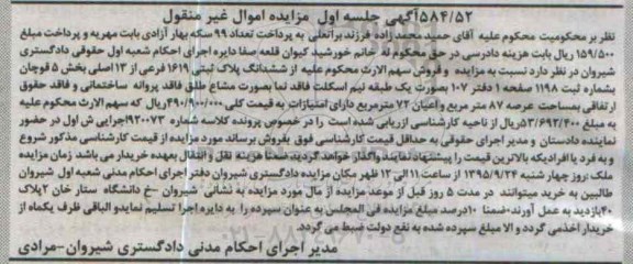 مزایده,مزایده پلاک ثبتی با عرصه هشتاد و هفت متر نوبت اول