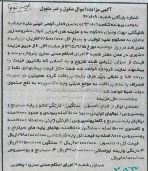 مزایده , مزایده تعدادی نهال از انواع تامسون ، سانگین ، نارنگی انشو و ...