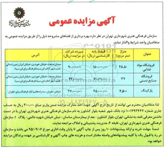 آگهی مزایده عمومی , مزایده بهره برداری از فضاهای....