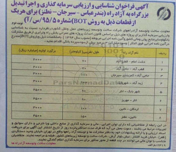فراخوان , فراخوان شناسایی و ارزیابی سرمایه گذاری دشت امام - قطب آباد ....  نوبت دوم 