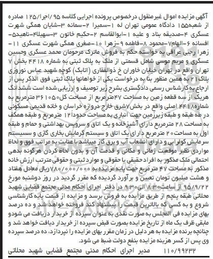مزایده,مزایده ششدانگ هر یک از سه قطعه زمین 47 متر از مساحت کل 361050متر
