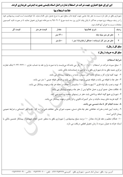 فرم استعلام بهاء, استعلام حفر هر متر میله چاه