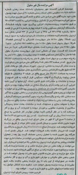 مزایده,مزایده ششدانگ اپارتمان واحد 11 طبقه چهارم