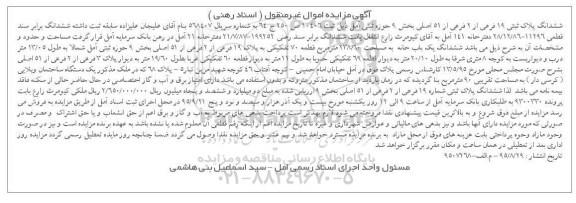 مزایده,مزایده ششدانگ پلاک ثبتی بخش نه حوزه ثبتی امل