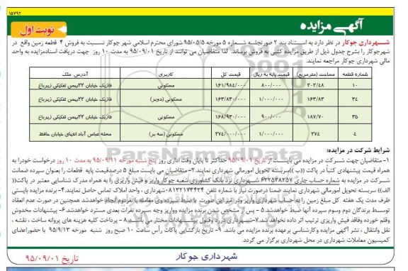 مزایده,مزایده فروش 4 قطعه زمین