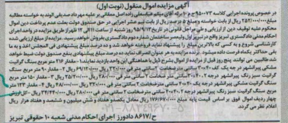 مزایده, مزایده انواع سنگ گرانیت