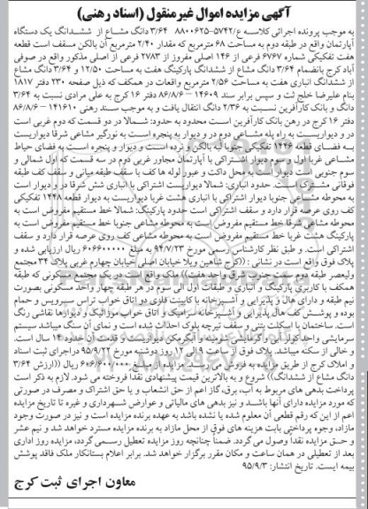 مزایده,مزایده 3.64 دانگ مشاع از ششدانگ اپارتمان