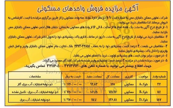مزایده,مزایده تعداد سه واحد مسکونی دو خوابه