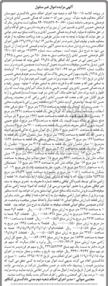مزایده,مزایده مقدار 250 من زمین دیمی و 46.5 از 200 من زمین آبی