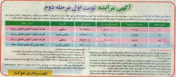 مزایده,مزایده فروش 4 قطعه زمین نوبت دوم