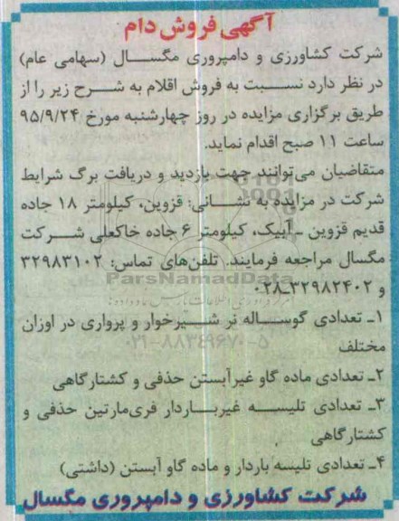 آگهی مزایده ,مزایده فروش تعدادی گوساله نر شیرخوار و پرواری .....