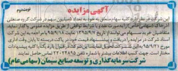 آگهی مزایده, مزایده واگذاری سهام- نوبت دوم 