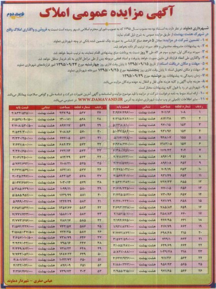 مزایده,مزایده فروش و واگذاری املاک نوبت دوم 