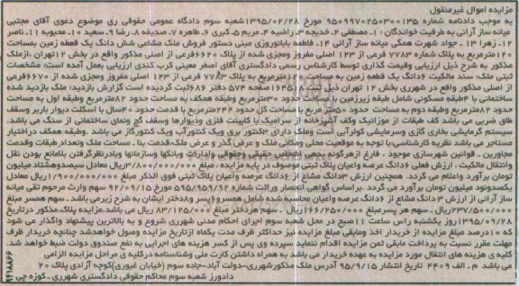 مزایده,مزایده ملک مشاعی ششدانگ زمین صد و بیست و متر