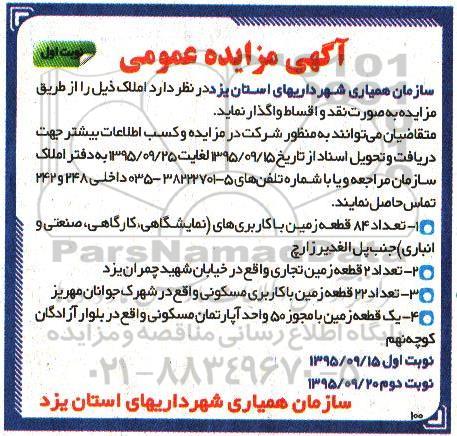 مزایده,مزایده واگذاری املاک شامل زمین نقد و اقساط 
