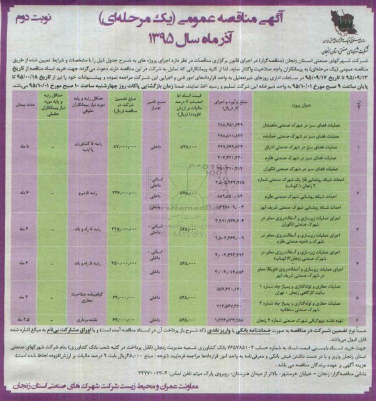 آگهی مناقصه عمومی یک مرحله ای , مناقصه عملیات فضای سبز در شهرک صنعتی .... نوبت دوم