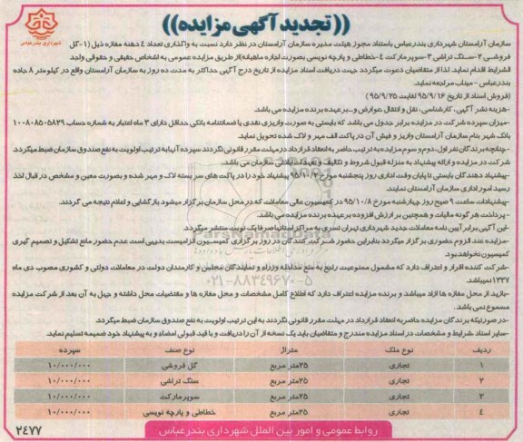 تجدید آگهی مزایده,مزایده واگذاری تعداد 4 دهنه مغازه