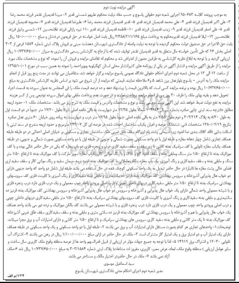 مزایده,مزایده ساختمان احداث شده در عرصه کل 243.07متر نوبت دوم