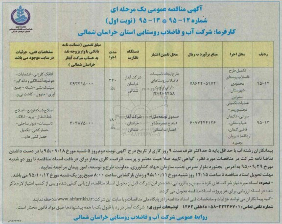 مناقصه تکمیل طرح فاضلاب روستایی  ...