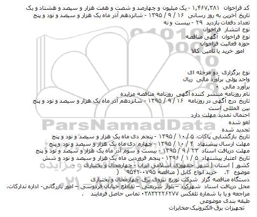 مناقصه خرید انواع کابل 