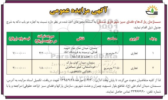 آگهی مزایده عمومی , مزایده اجاره دو باب دکه