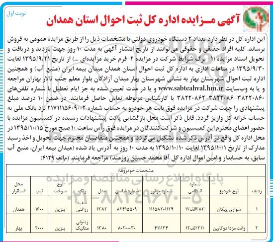 مزایده ، مزایده تعداد 2 دستگاه خودروی دولتی