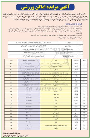 آگهی مزایده , مزایده اماکن ورزشی