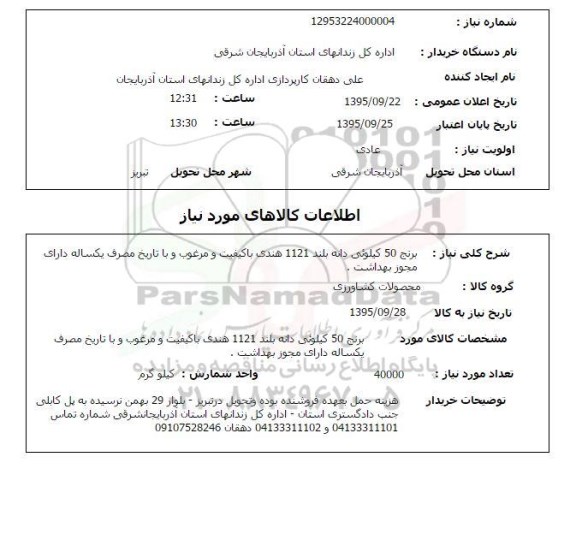 استعلام, استعلام برنج 50 کیلوئی دانه بلند
