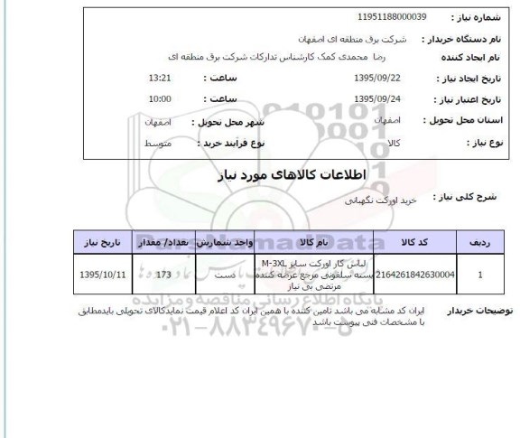 استعلام , استعلام خرید اورکت نگهبانی