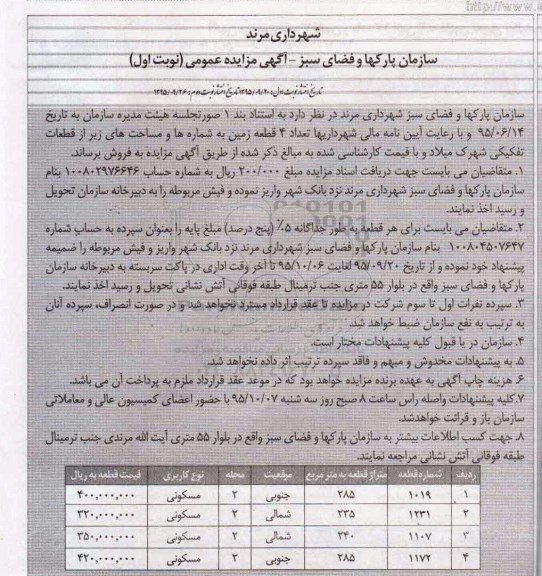مزایده,مزایده تعداد 4 قطعه زمین موقعیت جنوبی شمالی 