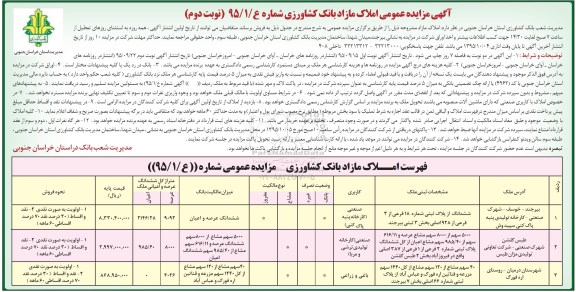 مزایده,مزایده عمومی املاک مازاد بانک کشاورزی نوبت دوم