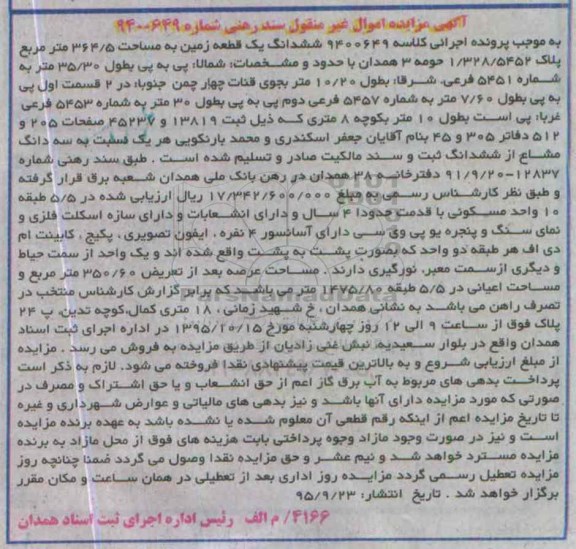 مزایده,مزایده ششدانگ زمین مساحت 364/5مترمربع 