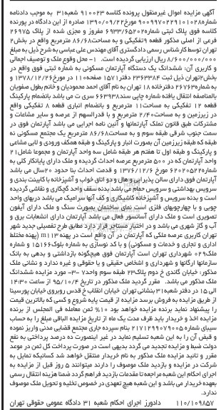 مزایده,مزایده پلاک ثبتی به مساحت 86.68مترمربع