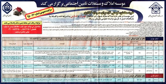 مزایده,مزایده املاک مازاد در استانهای تهران و فارس