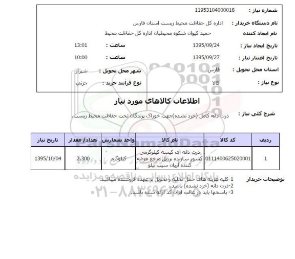 استعلام , استعلام  ذرت دانه ای کیسه 