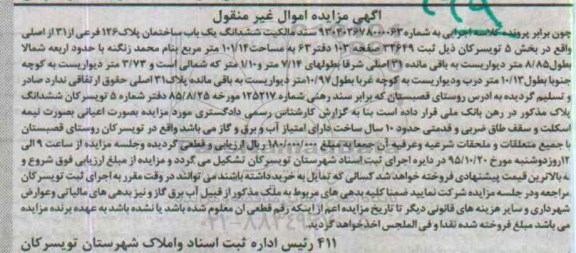 مزایده,مزایده سند مالکیت ششدانگ ساختمان بخش 5 تویسرکان