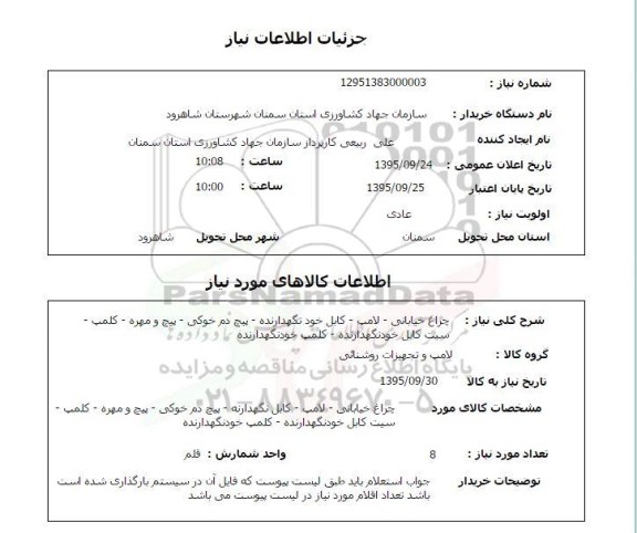 استعلام ، استعلام چراغ خیابانی...