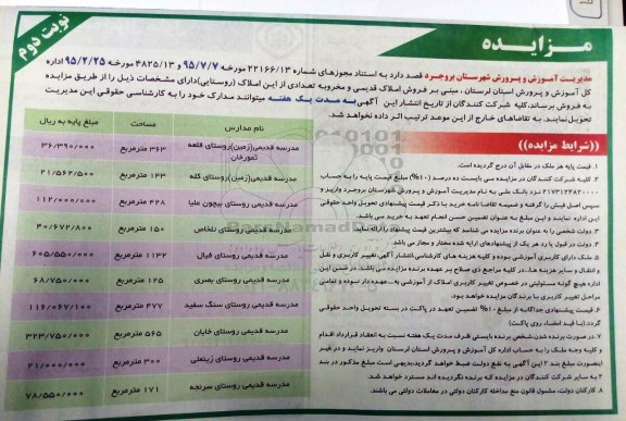 مزایده,مزایده فروش املاک قدیمی و مخروبه نوبت دوم