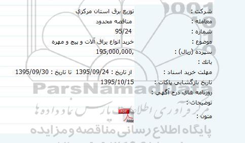 مناقصه ، مناقصه خرید انواع یراق آلات و پیچ و مهره  