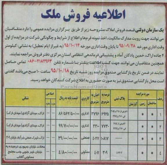 مزایده,مزایده فروش املاک کاربری مسکونی اداری صنعتی
