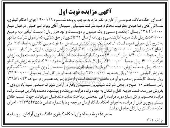 مزایده, مزایده تعداد یک عدد کانتینر مستعمل 20 فوت .....